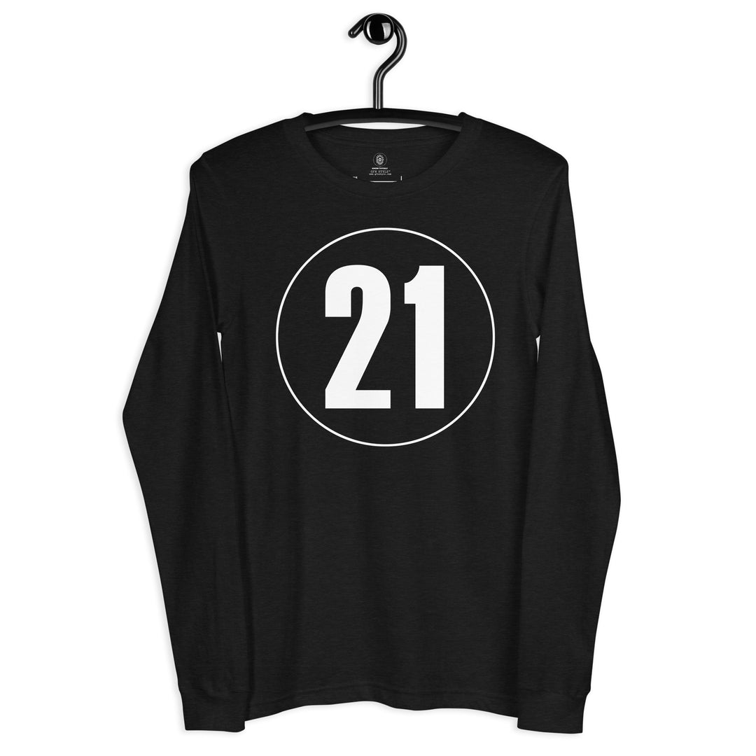 Unisex Long Sleeve Tee: White on Black 21