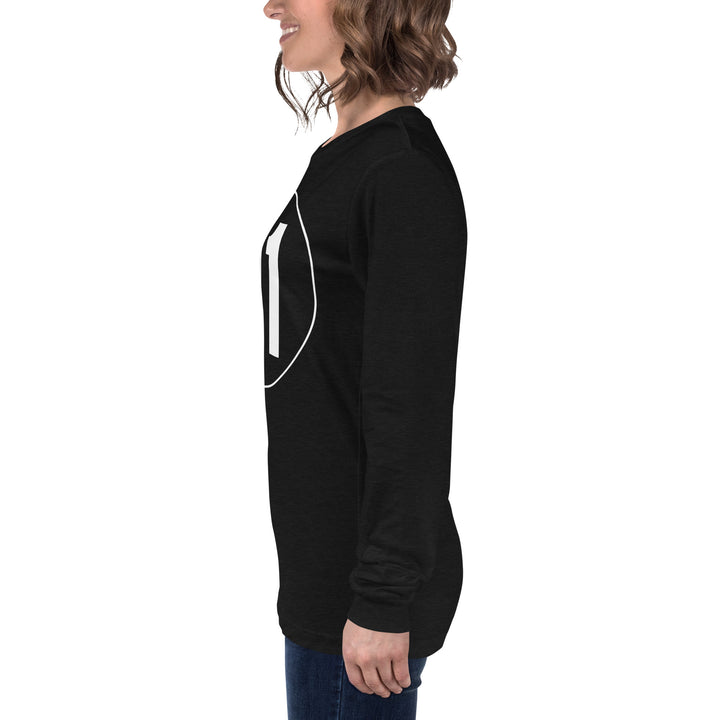 Unisex Long Sleeve Tee: White on Black 01