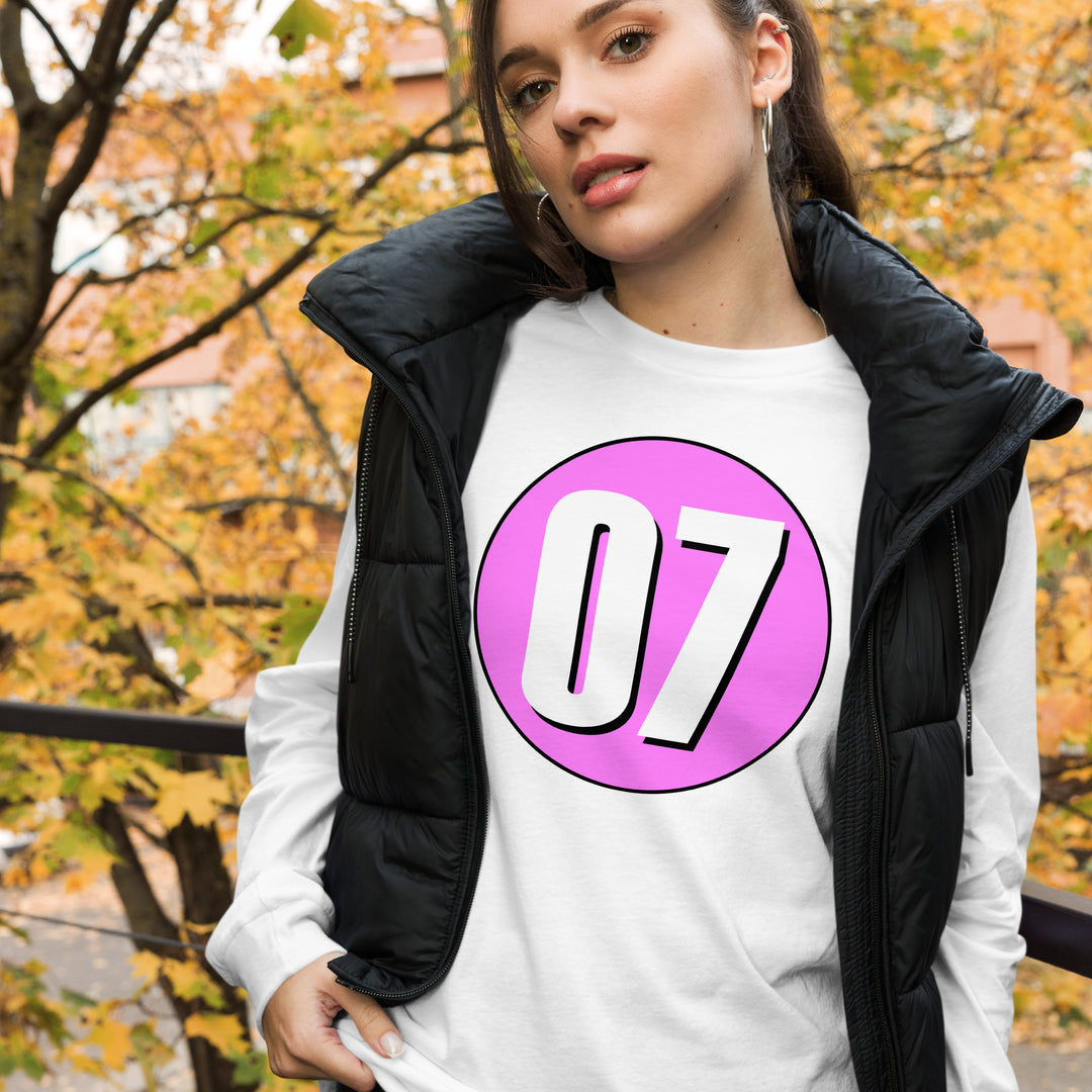 Unisex Long Sleeve Tee: White on Pink 07