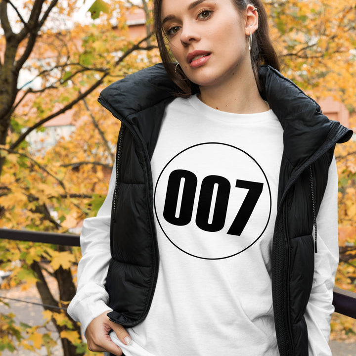 Unisex Long Sleeve Tee: Black on White 007