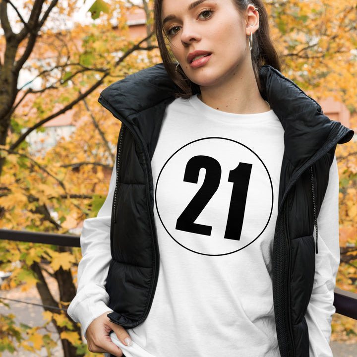 Unisex Long Sleeve Tee: Black on White 21