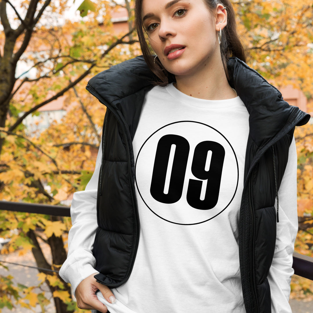 Unisex Long Sleeve Tee: Black on White 09