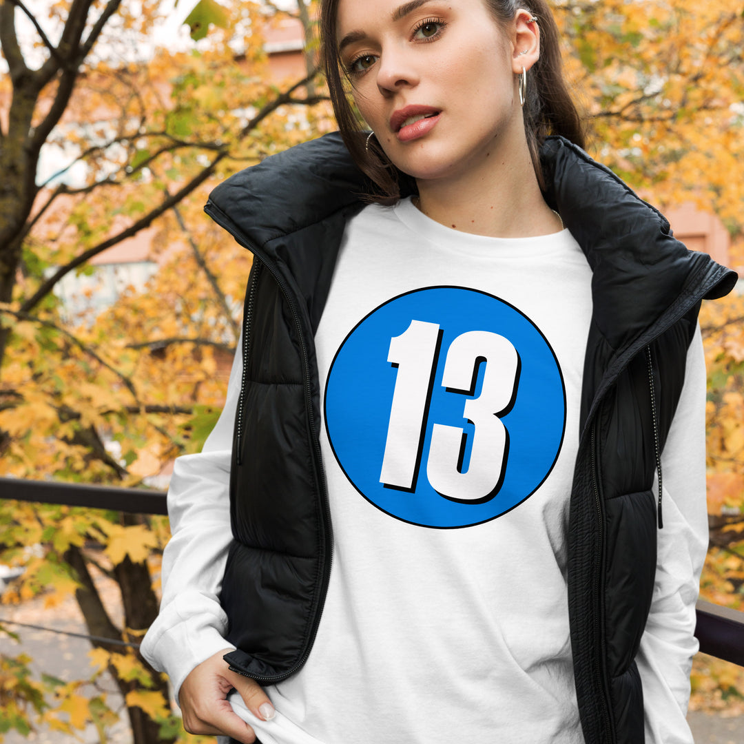 Unisex Long Sleeve Tee: White on Blue 13