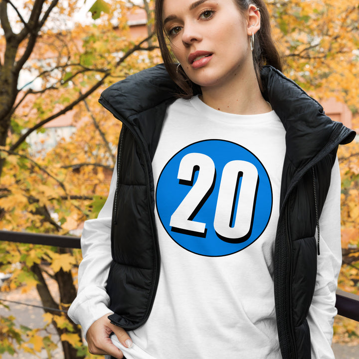 Unisex Long Sleeve Tee: White on Blue 20