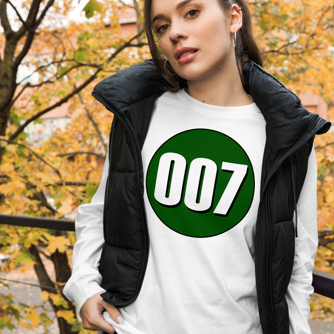 Unisex Long Sleeve Tee: White on Hunter Green 007