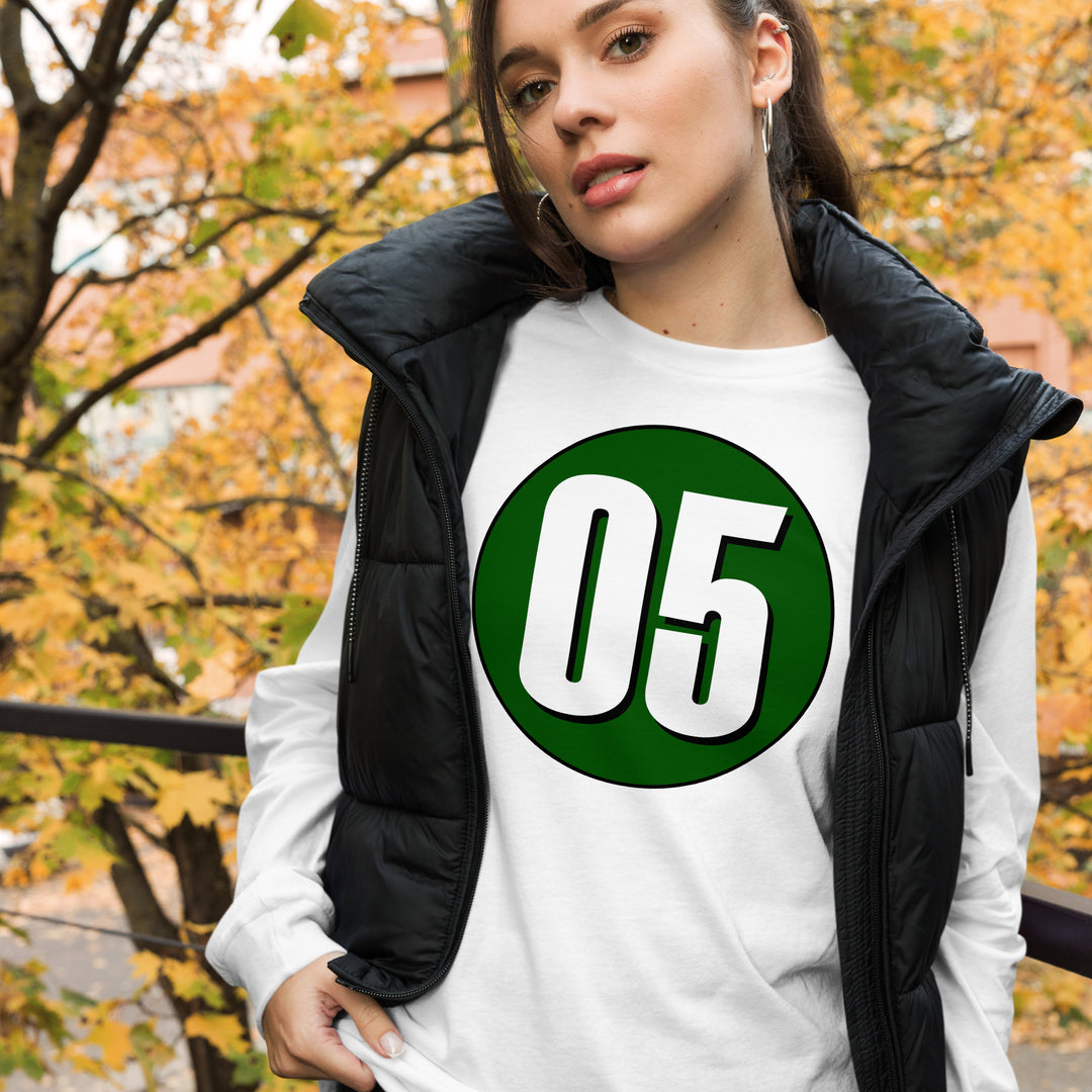 Unisex Long Sleeve Tee: White on Hunter Green 05