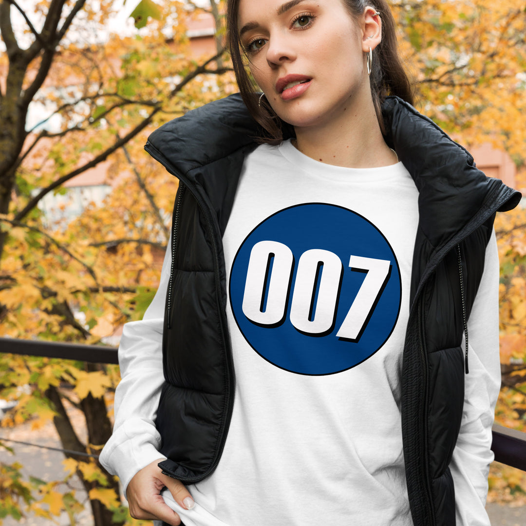 Unisex Long Sleeve Tee: White on Navy Blue 007