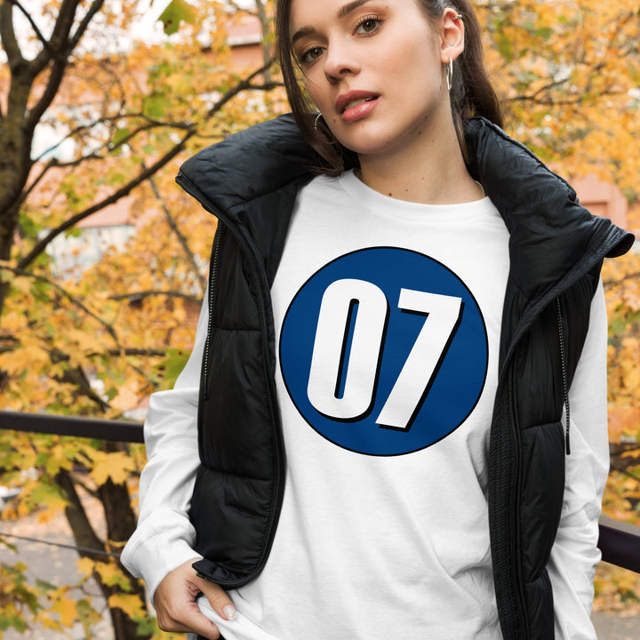 Unisex Long Sleeve Tee: White on Navy Blue 07