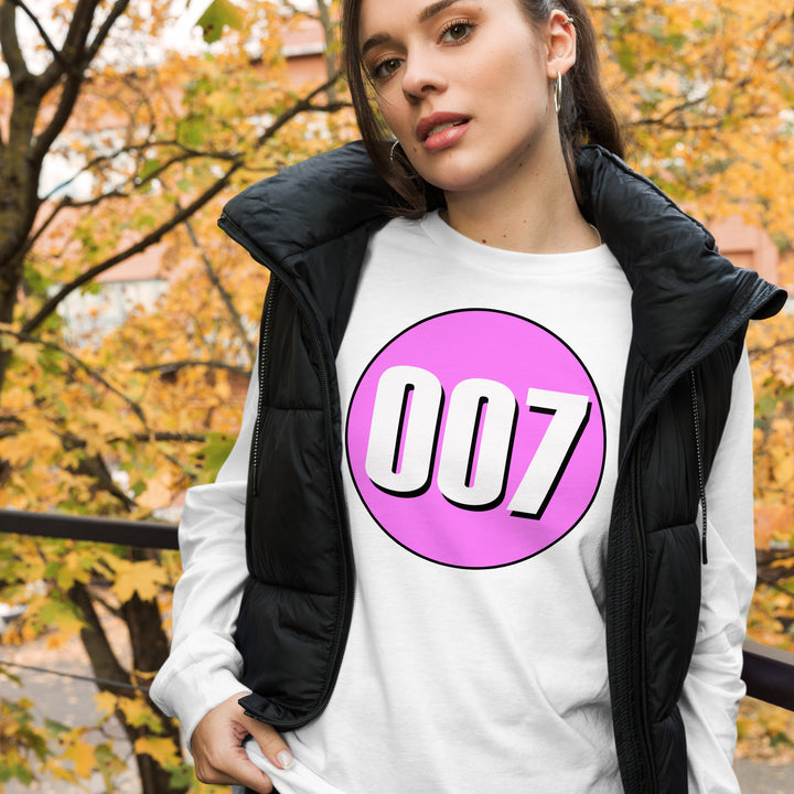 Unisex Long Sleeve Tee: White on Pink 007