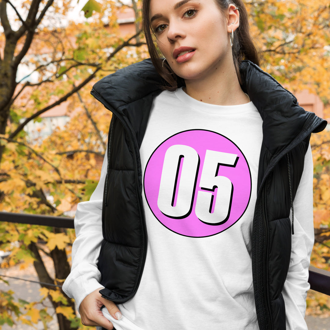 Unisex Long Sleeve Tee: White on Pink 05