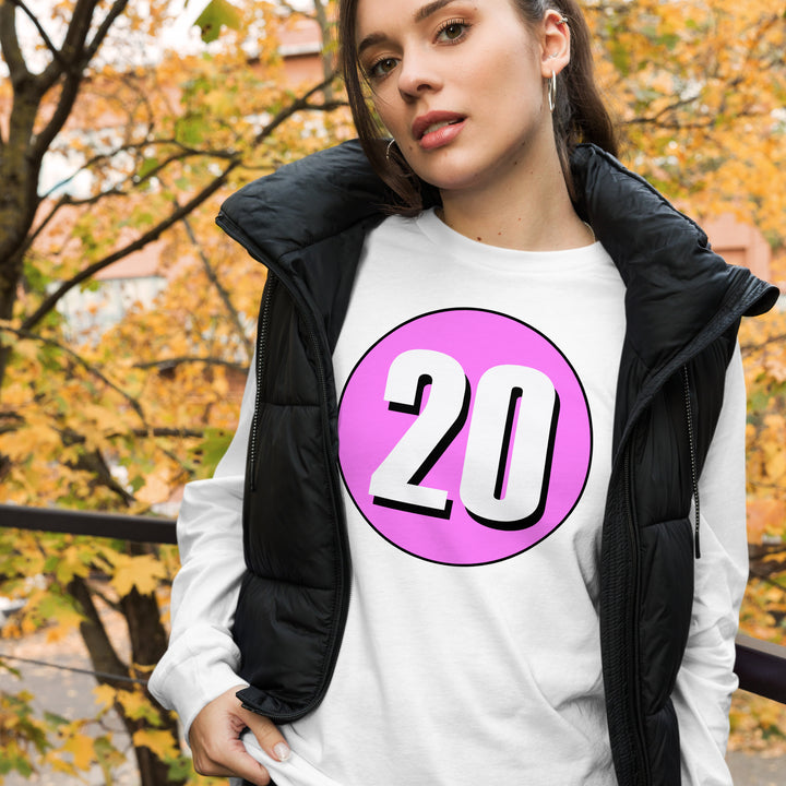 Unisex Long Sleeve Tee: White on Pink 20