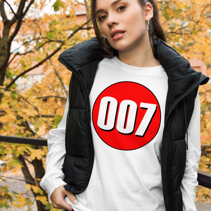 Unisex Long Sleeve Tee: White on Red 007