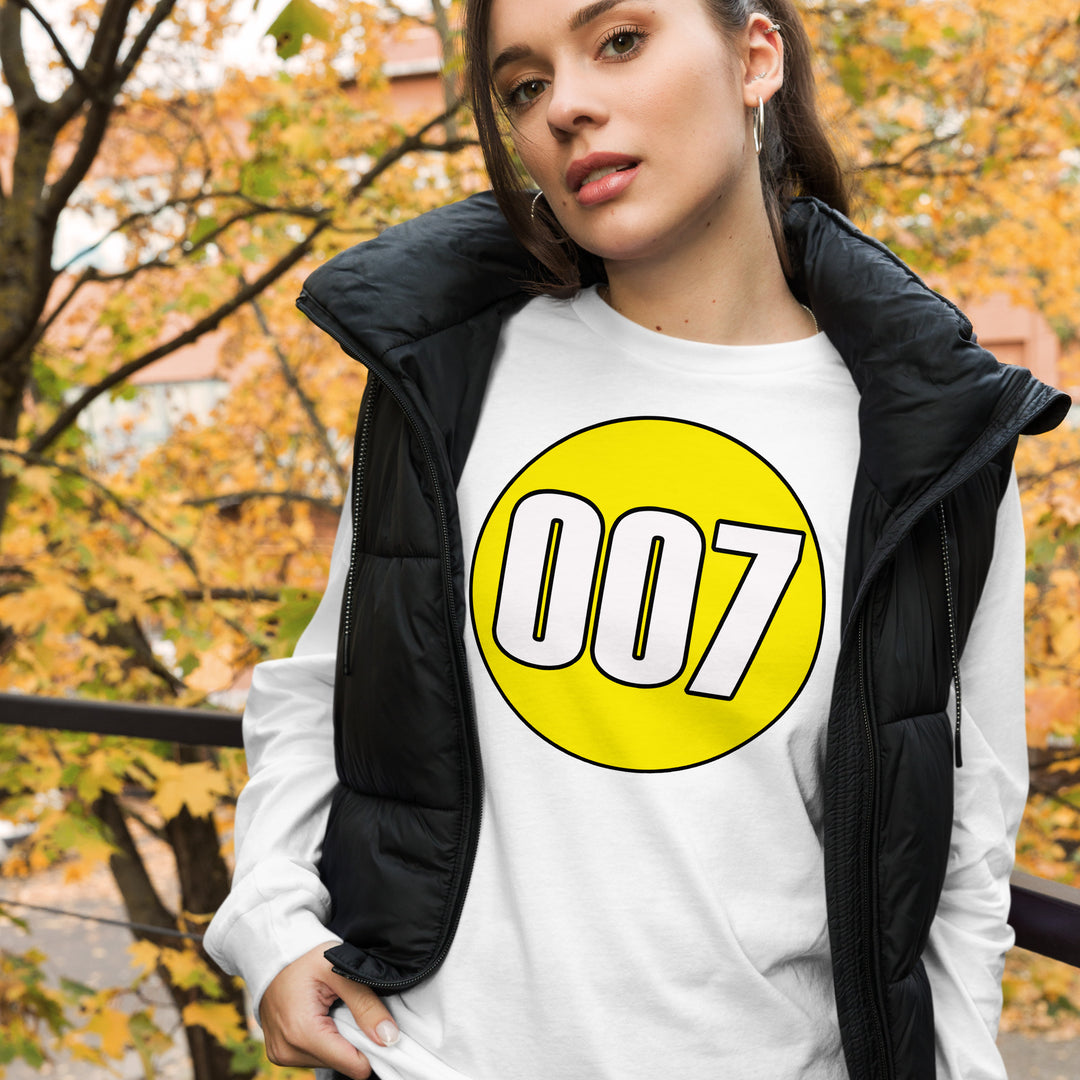 Unisex Long Sleeve Tee: White on Yellow 007