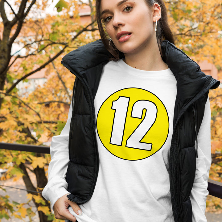 Unisex Long Sleeve Tee: White on Yellow 12