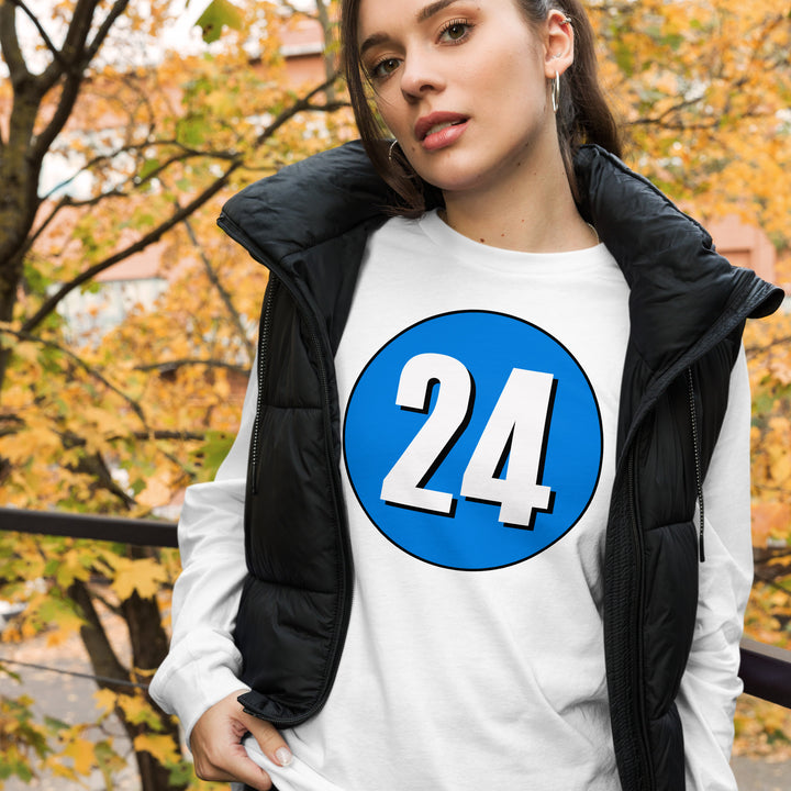 Unisex Long Sleeve Tee: White on Blue 24