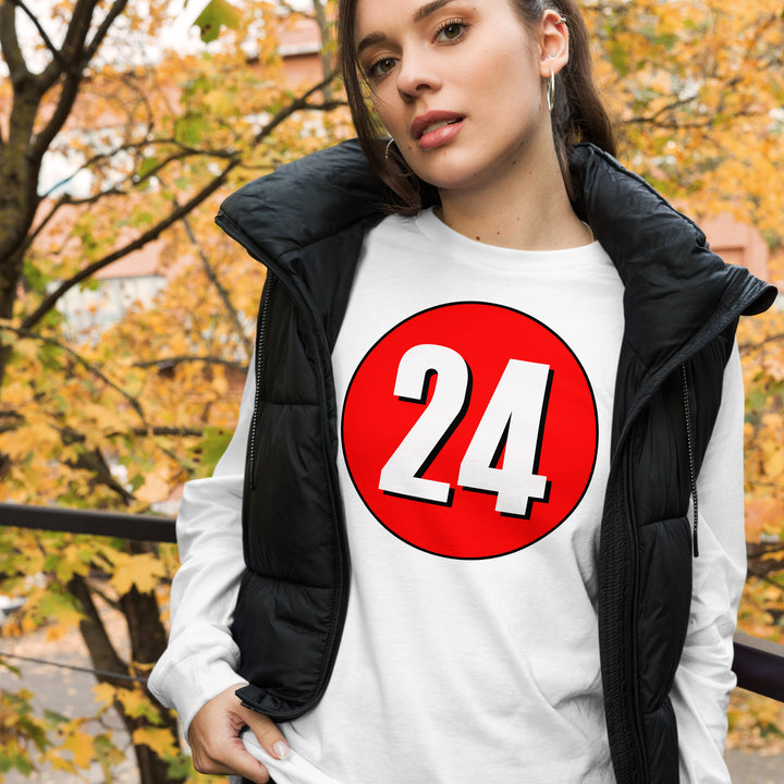 Unisex Long Sleeve Tee: White on Red 24