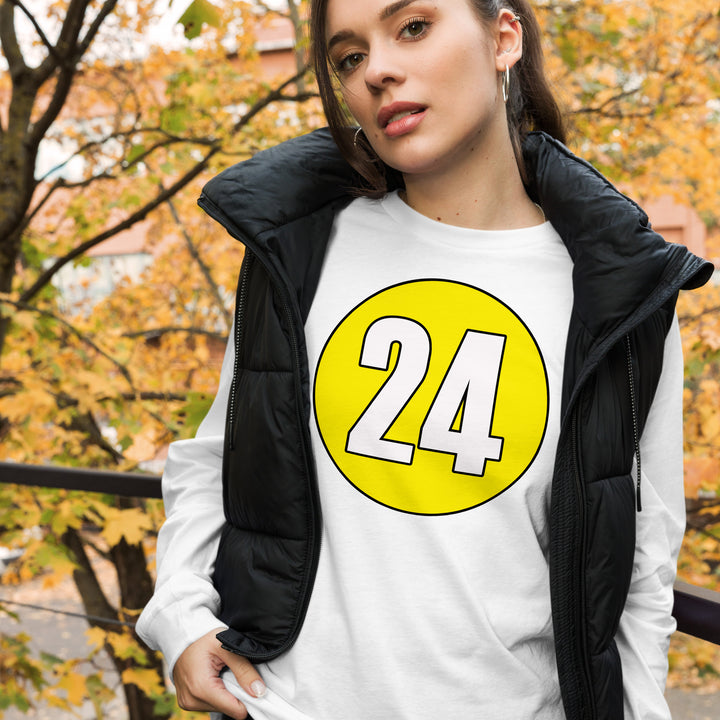 Unisex Long Sleeve Tee: White on Yellow 24