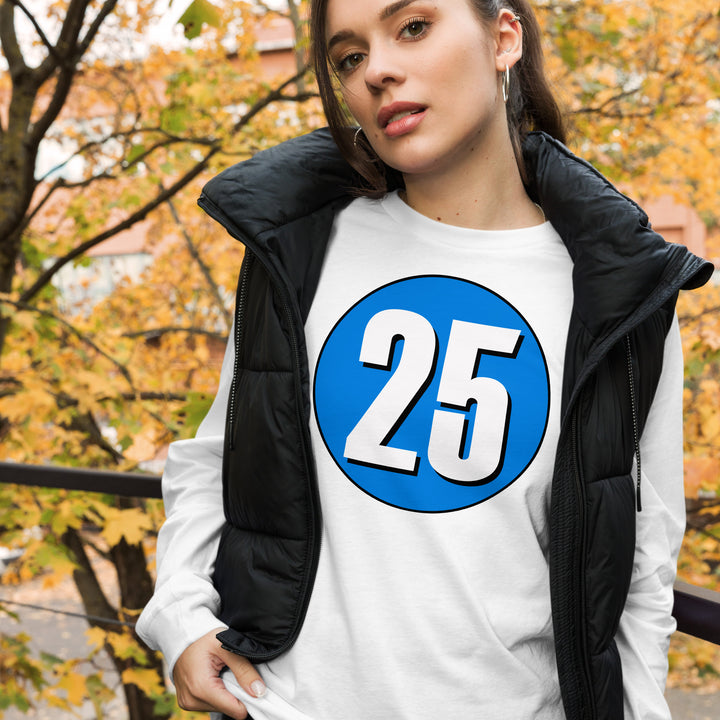 Unisex Long Sleeve Tee: White on Blue 25