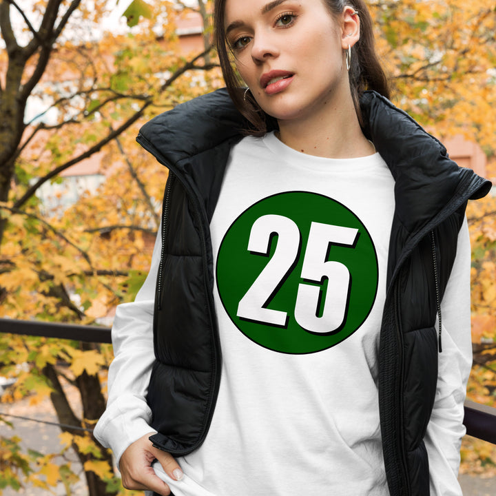 Unisex Long Sleeve Tee: White on Hunter Green 25