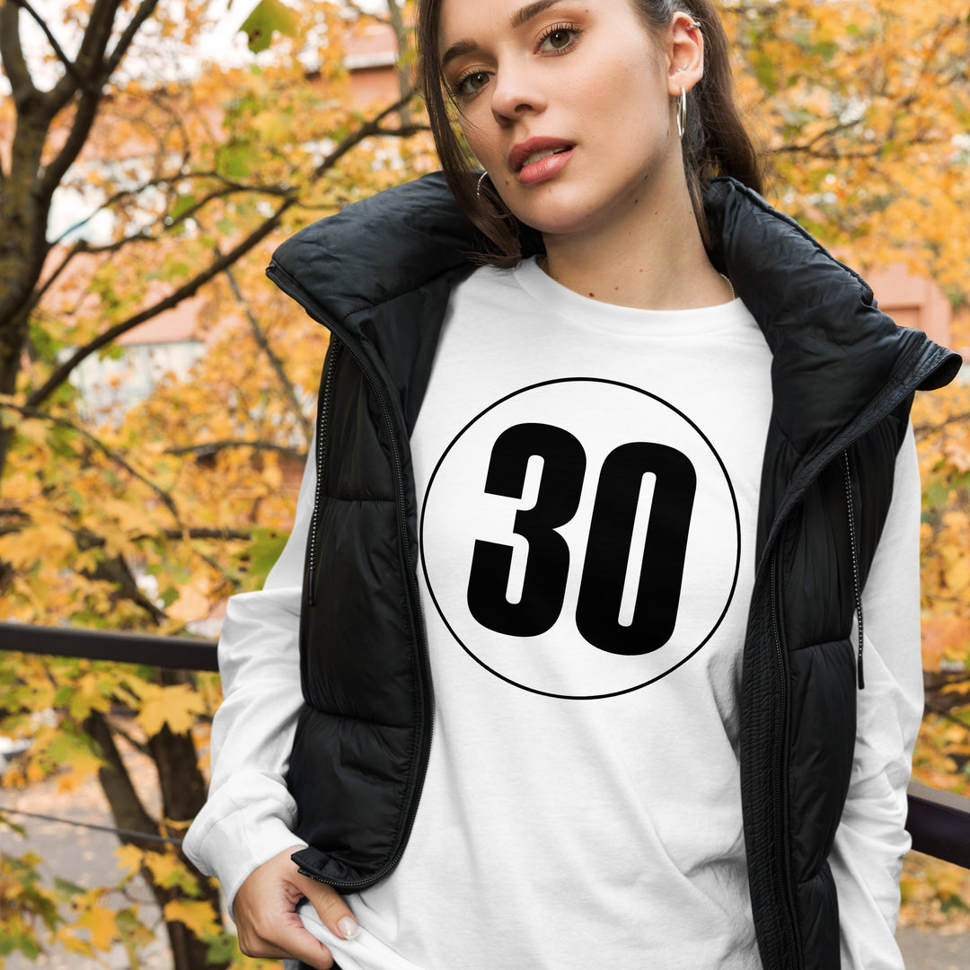 Unisex Long Sleeve Tee: Black on White 30