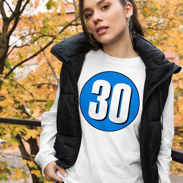 Unisex Long Sleeve Tee: White on Blue 30