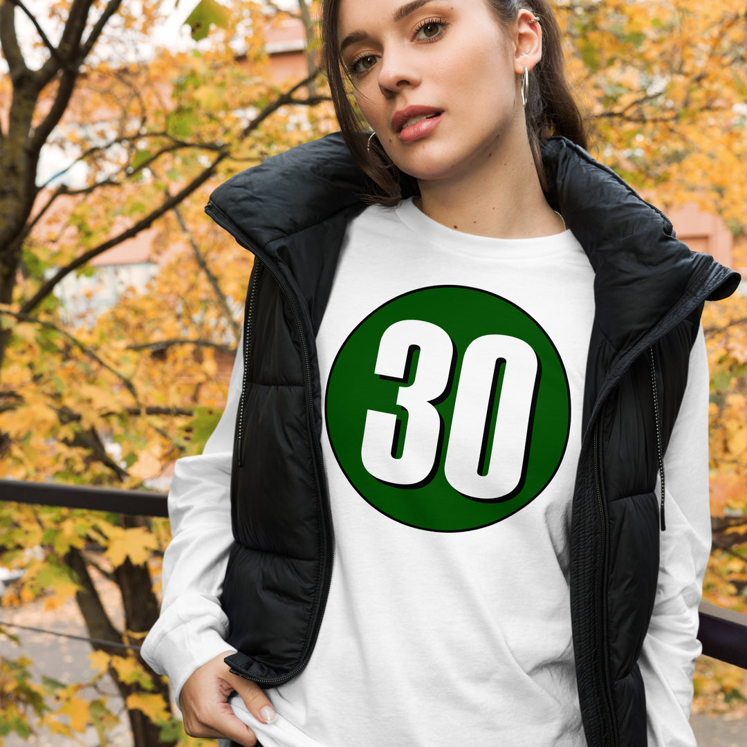 Unisex Long Sleeve Tee: White on Hunter Green 30