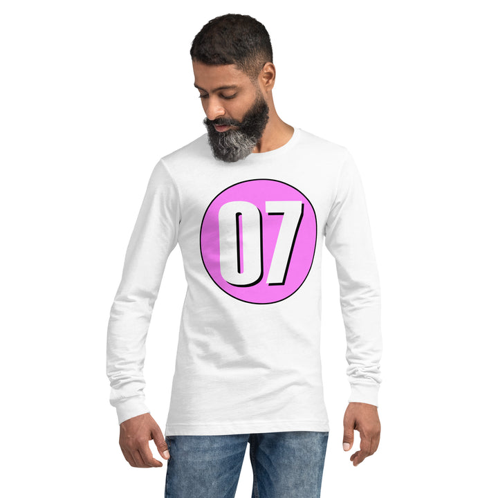 Unisex Long Sleeve Tee: White on Pink 07