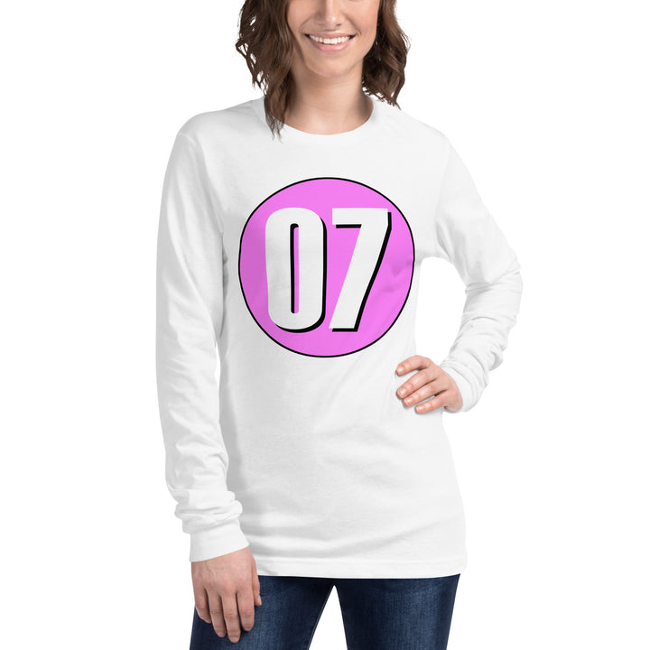 Unisex Long Sleeve Tee: White on Pink 07