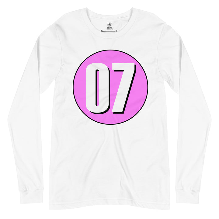 Unisex Long Sleeve Tee: White on Pink 07