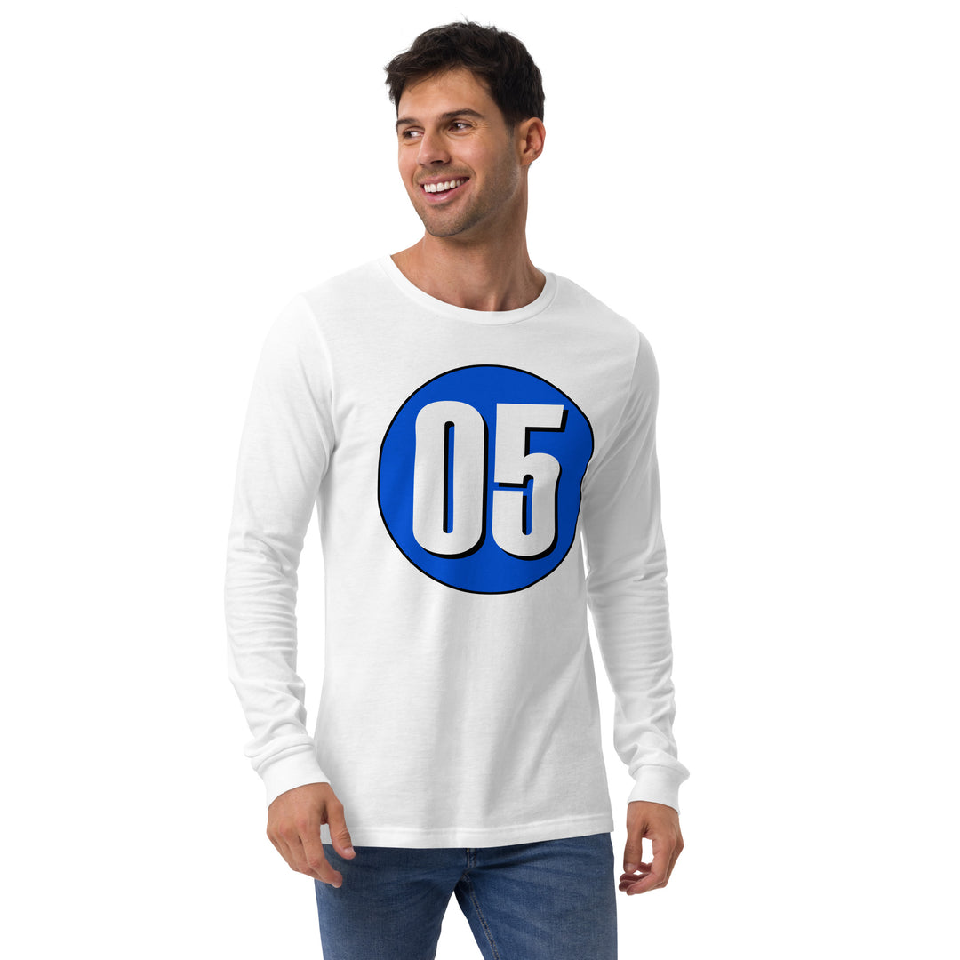 Unisex Long Sleeve Tee: White on Periwinkle 05