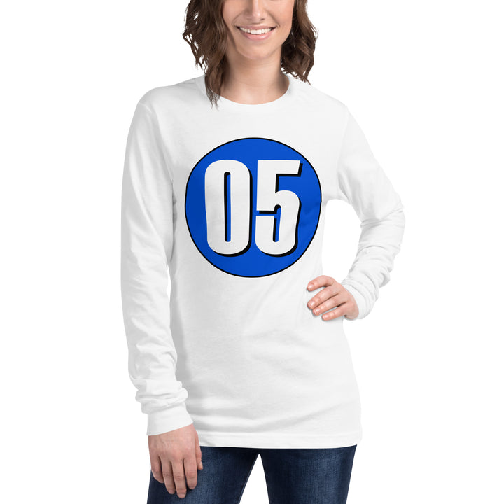 Unisex Long Sleeve Tee: White on Periwinkle 05