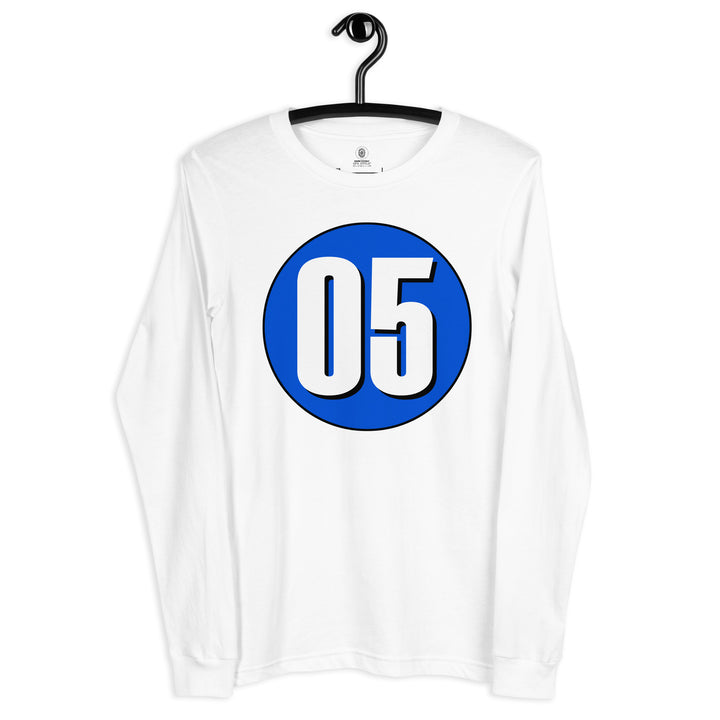 Unisex Long Sleeve Tee: White on Periwinkle 05