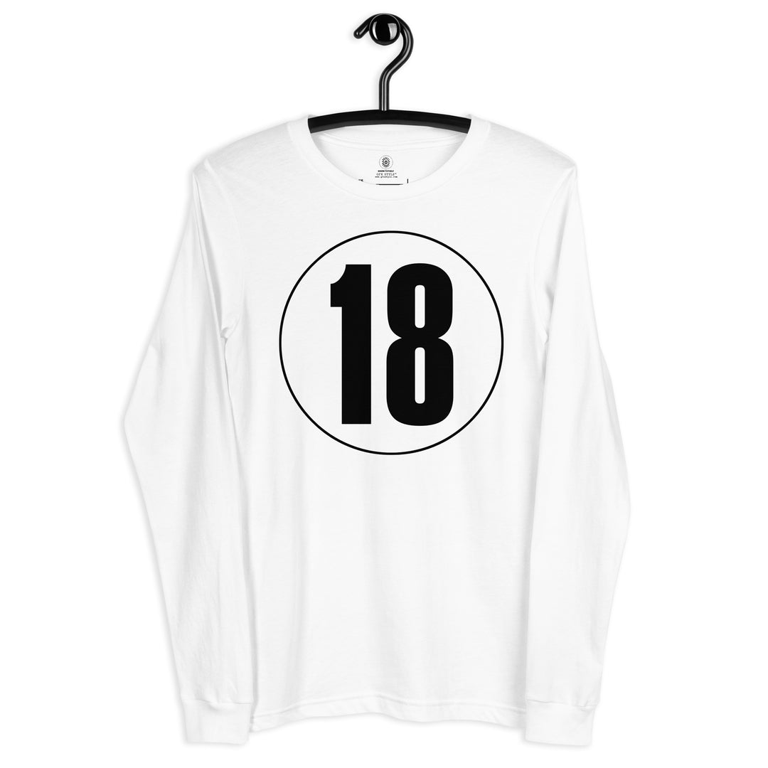 Unisex Long Sleeve Tee: Black on White 18