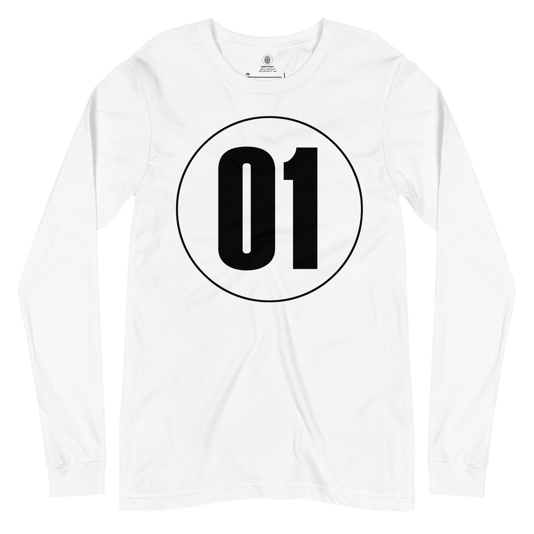 Unisex Long Sleeve Tee: Black on White 01