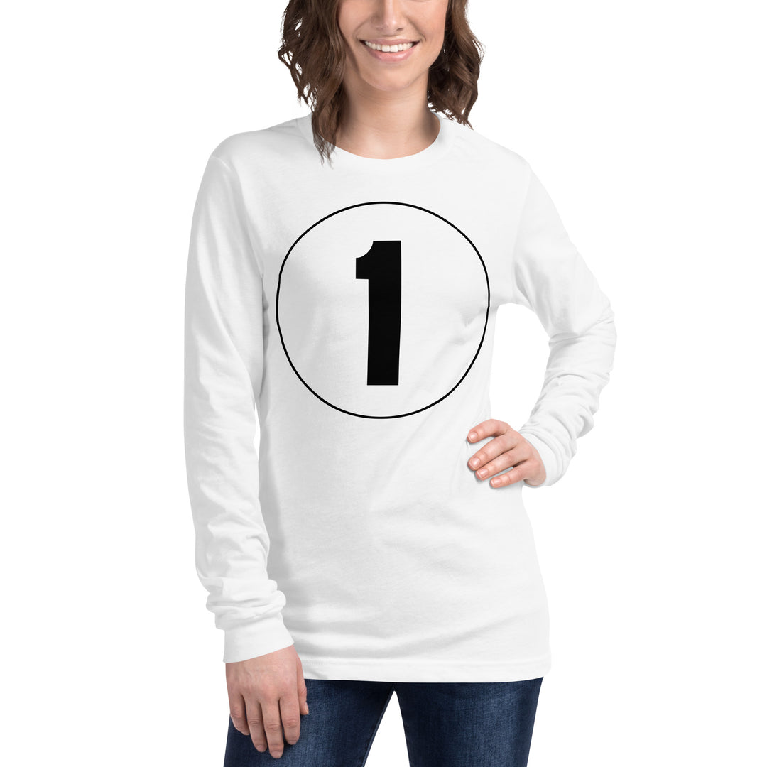 Unisex Long Sleeve Tee: Black on White 1