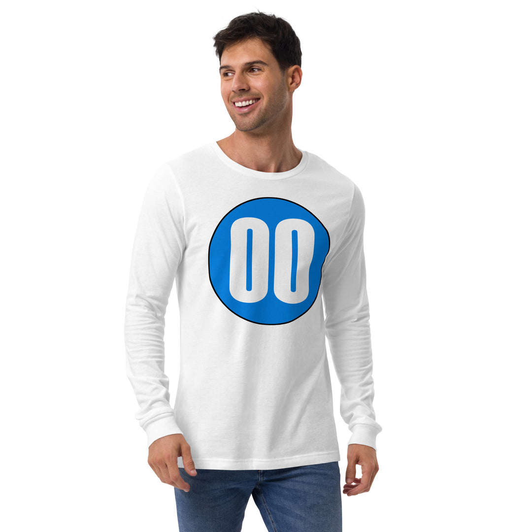 Unisex Long Sleeve Tee: White on Blue 00