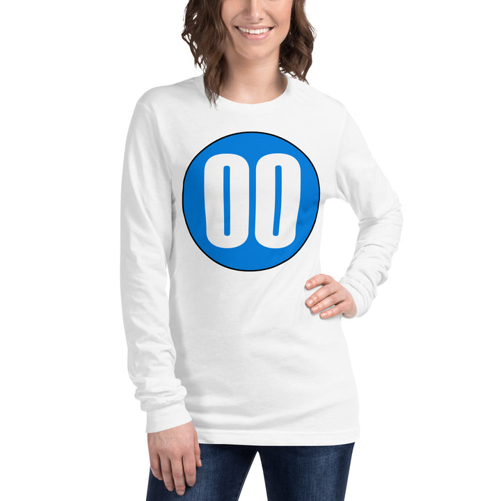 Unisex Long Sleeve Tee: White on Blue 00