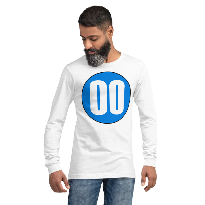 Unisex Long Sleeve Tee: White on Blue 00