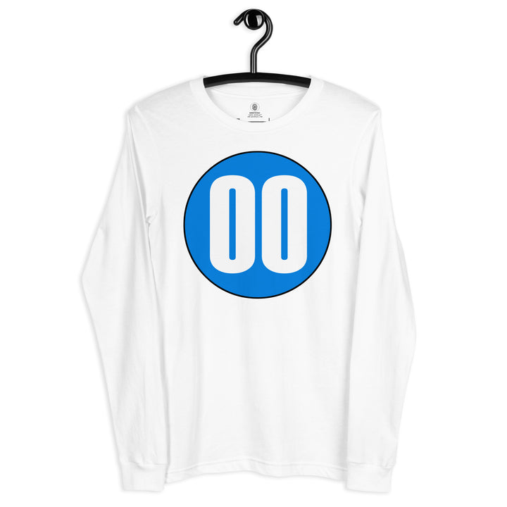 Unisex Long Sleeve Tee: White on Blue 00