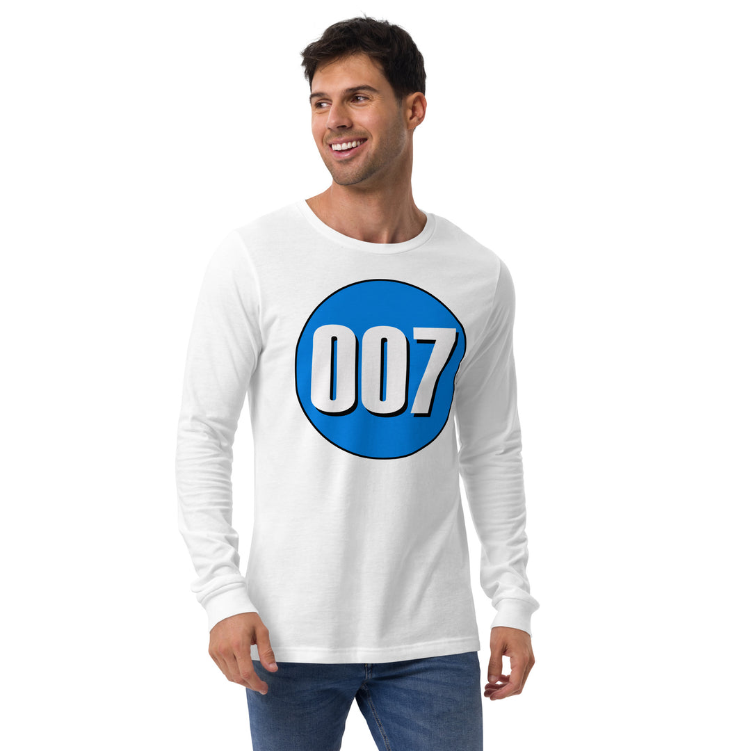 Unisex Long Sleeve Tee: White on Blue 007