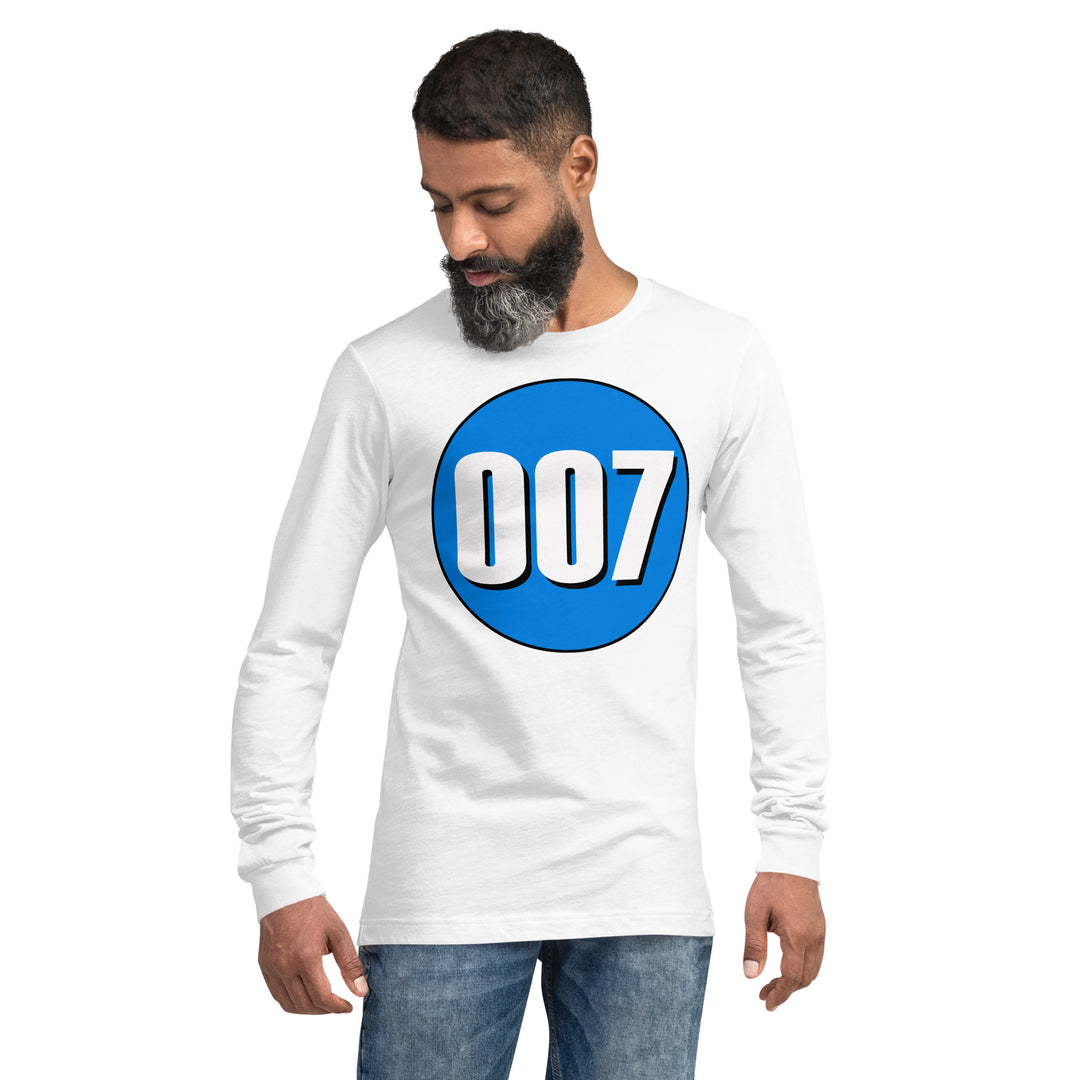 Unisex Long Sleeve Tee: White on Blue 007