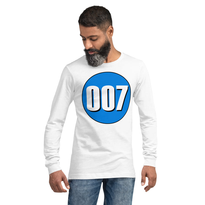 Unisex Long Sleeve Tee: White on Blue 007