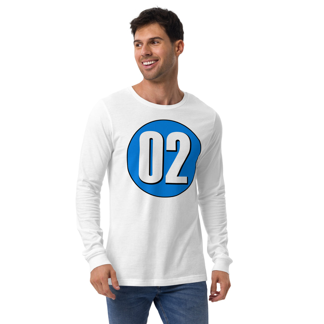 Unisex Long Sleeve Tee: White on Blue 02