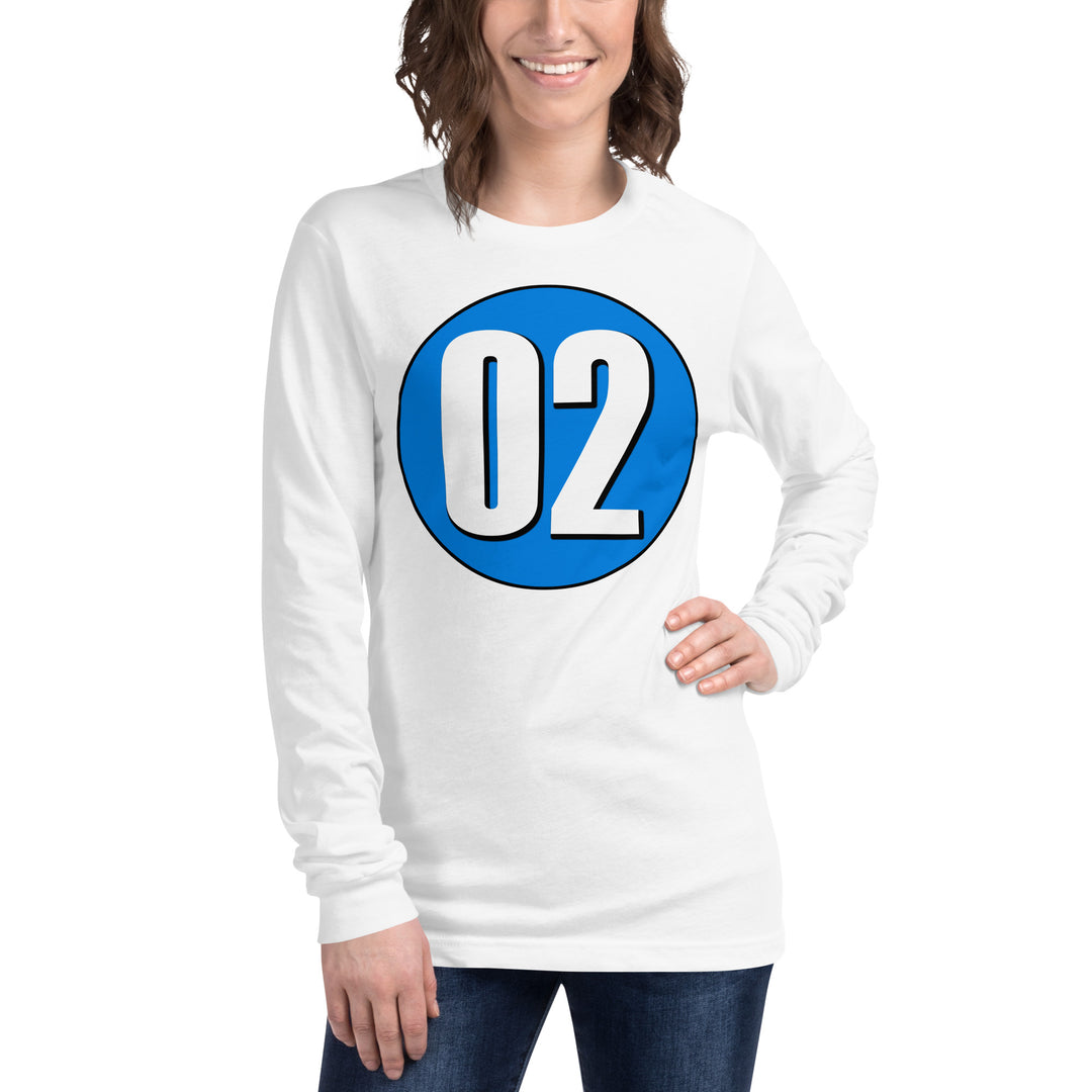 Unisex Long Sleeve Tee: White on Blue 02