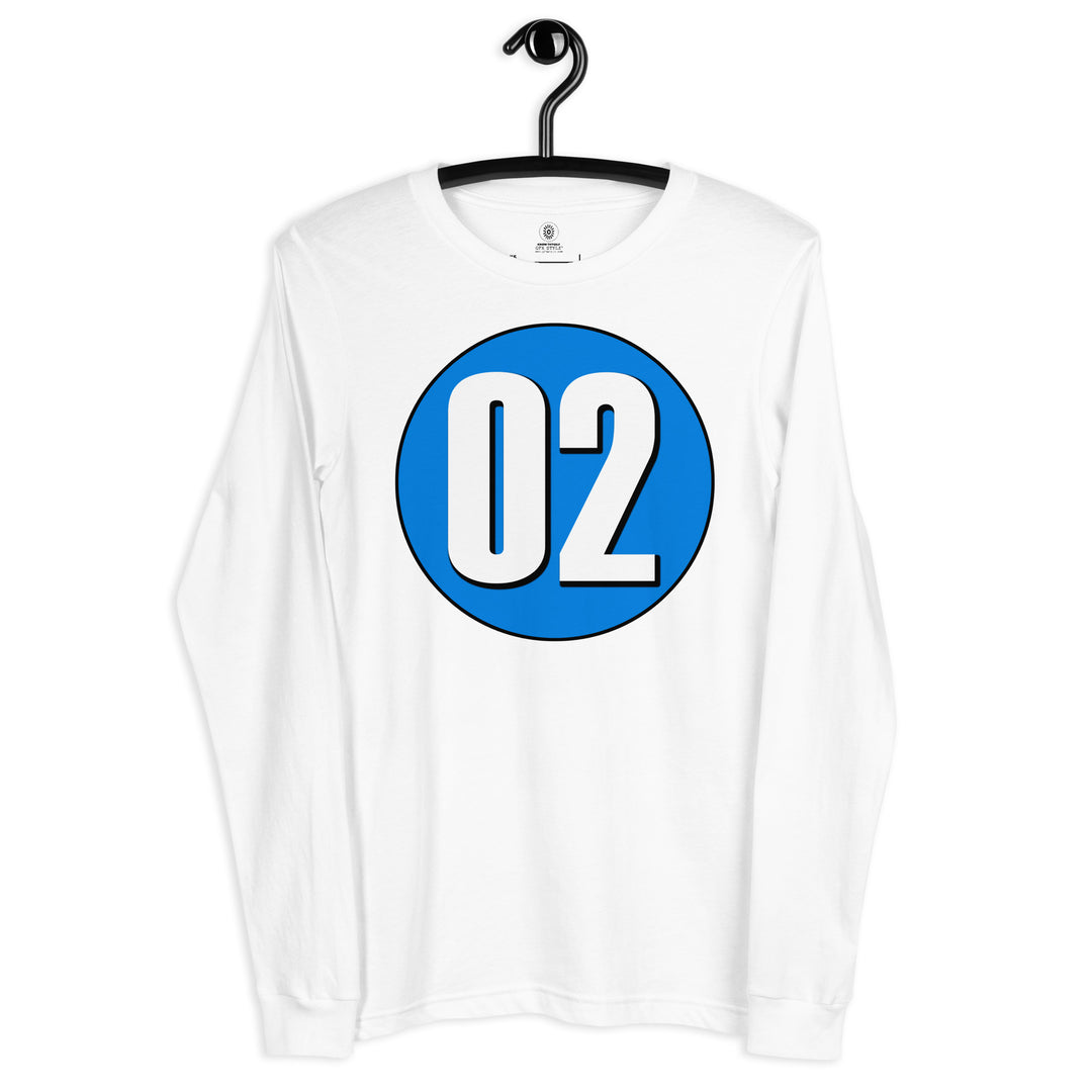 Unisex Long Sleeve Tee: White on Blue 02