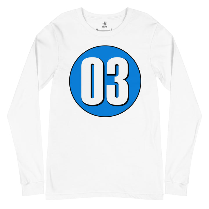 Unisex Long Sleeve Tee: White on Blue 03