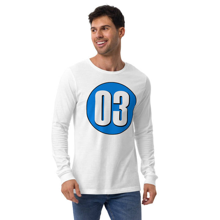 Unisex Long Sleeve Tee: White on Blue 03