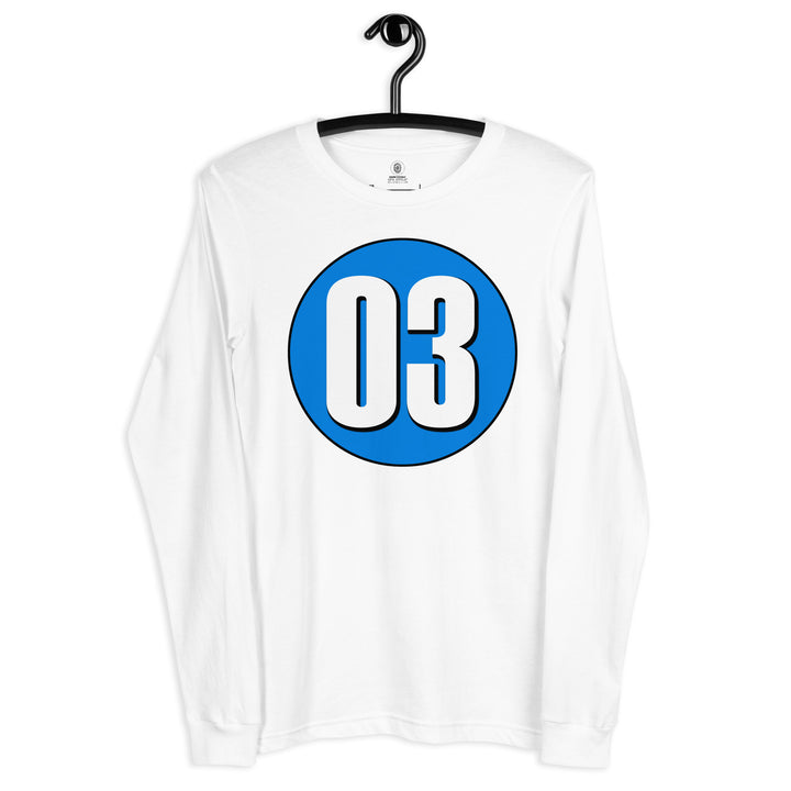 Unisex Long Sleeve Tee: White on Blue 03