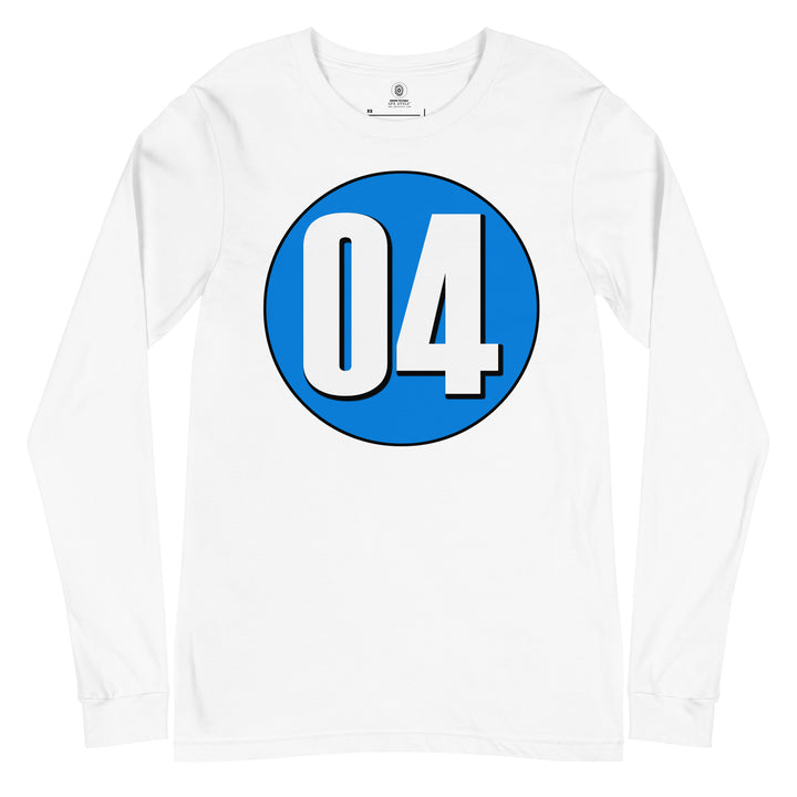 Unisex Long Sleeve Tee: White on Blue 04