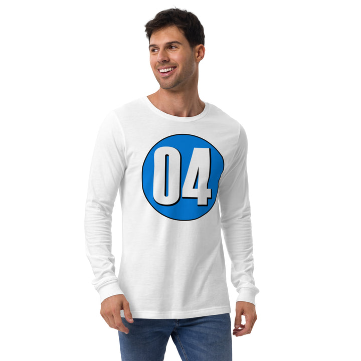 Unisex Long Sleeve Tee: White on Blue 04